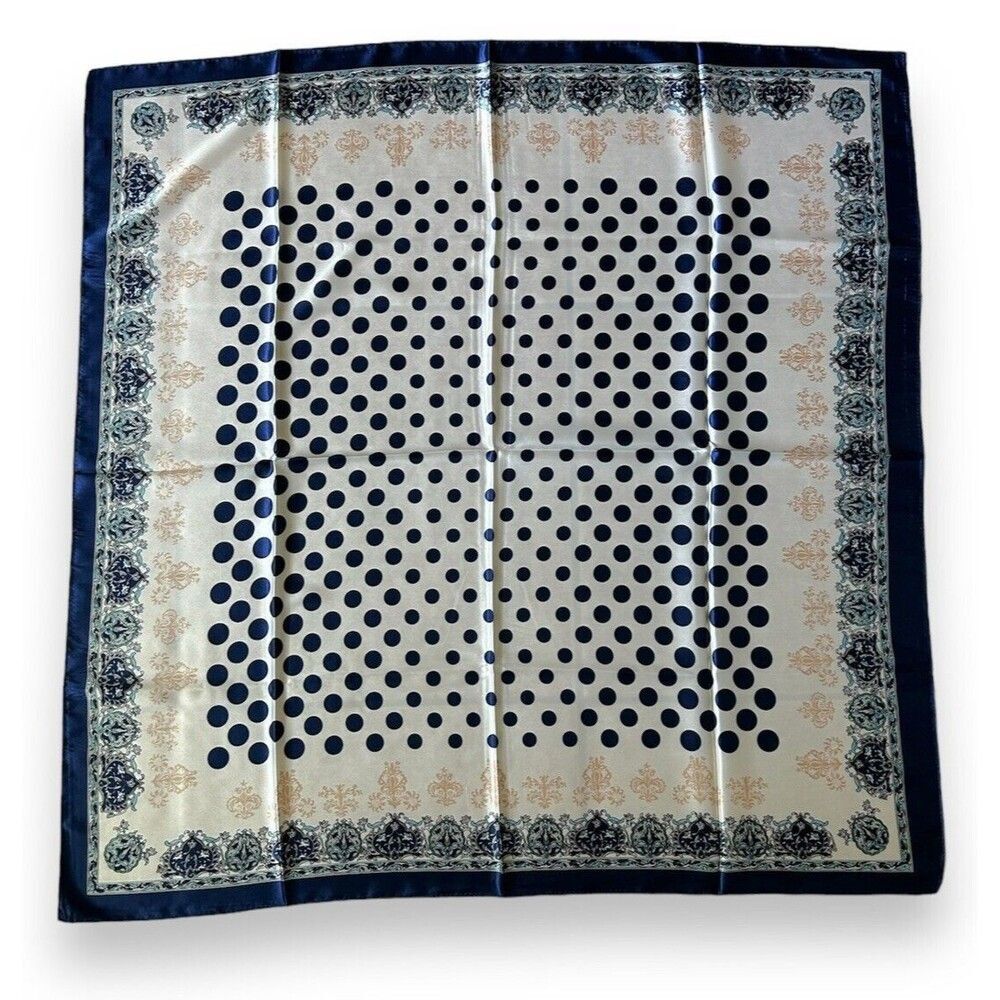 Navy Blue Edges Polka Dots Scarf 35” X 35” Women Scarve Boho